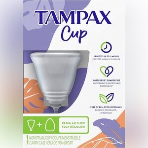 NEW NIB Tampax Menstrual Cup with Carry Case Regular Flow BPA Dye Perfume Free